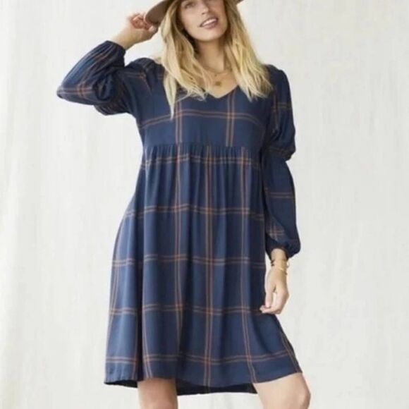 Matilda Jane Dresses & Skirts - Matilda Jane Navy Blue Orange Plaid Long Sleeve Peasant Dress